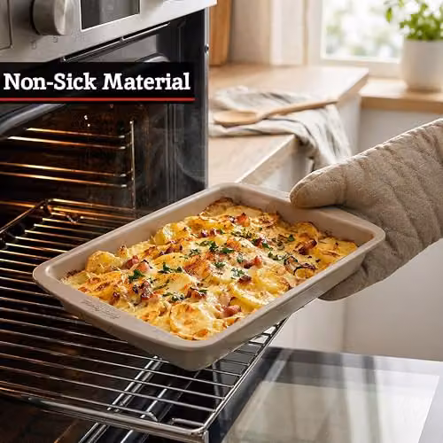 Orsina Gold Non-Stick Carbon Steel Rectangular Roasting Dish, W: 33 cm, H: 3.5 cm – 4