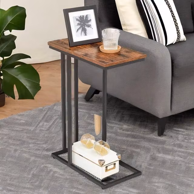 Rafaelo Mobilia C-Shaped Side Table in Brown and Black