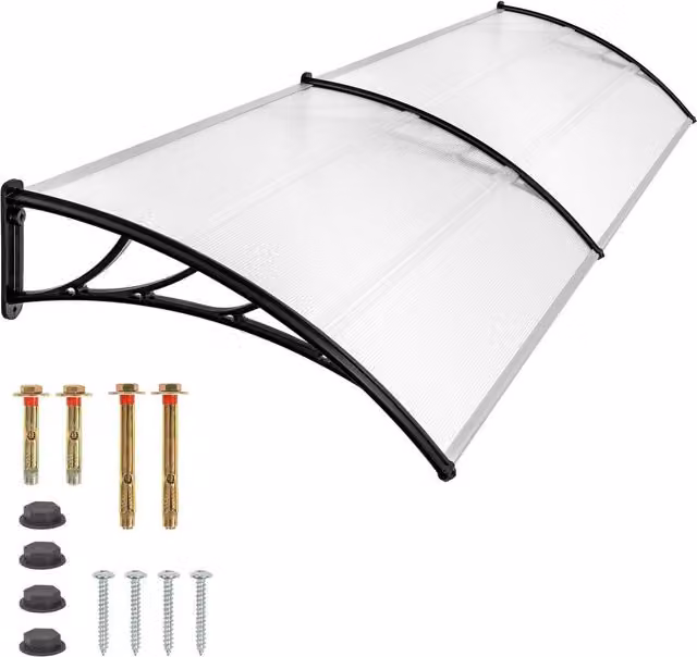 tectake Transparent Polycarbonate Canopy Rain Shelter in Clear, W: 200 cm, D: 40 cm