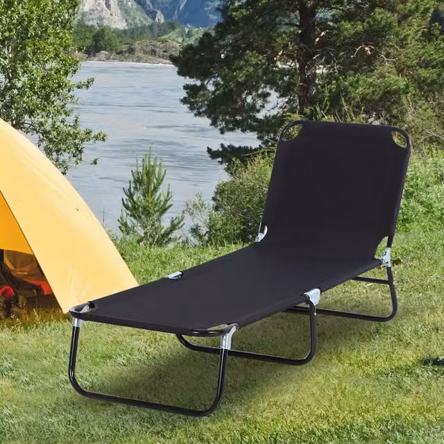 Outsunny Portable Folding Sun Lounger with 3 Positions in Black