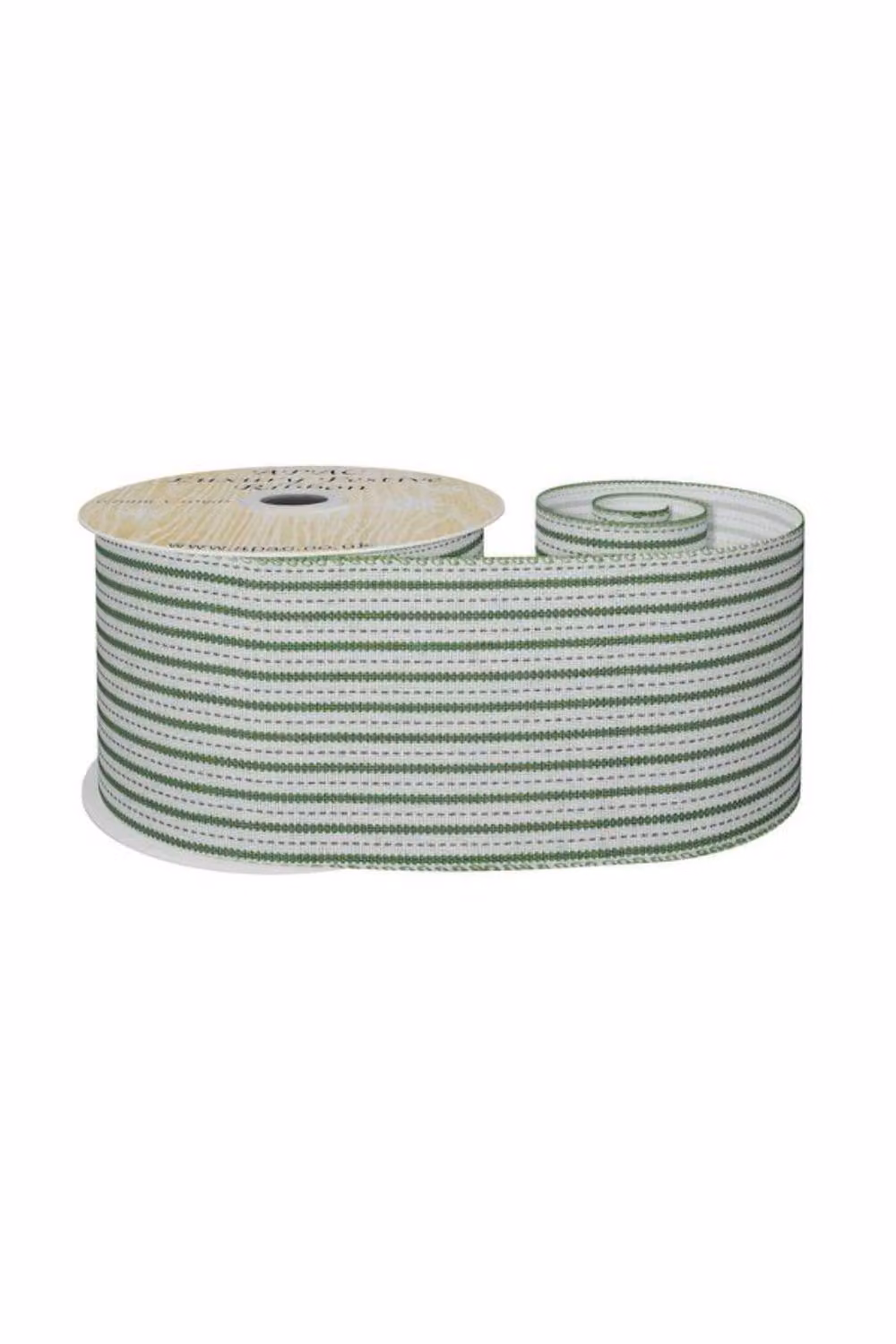 KDMD White and Green Striped Fabric Ribbon, Width: 6.3 cm, Length: 9 m – 2