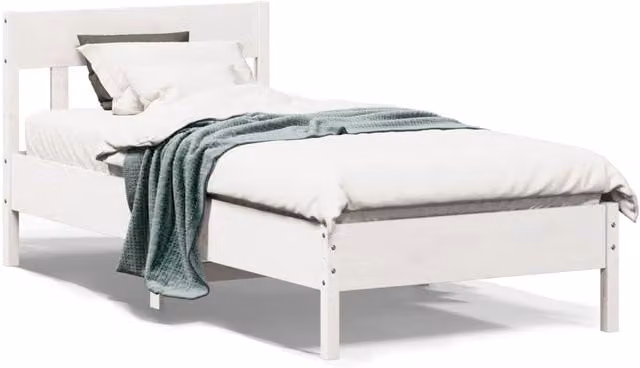 Berkfield Home Small Single Solid Wood Pine Bed Frame in White, W: 75 cm, L: 190 cm – 1