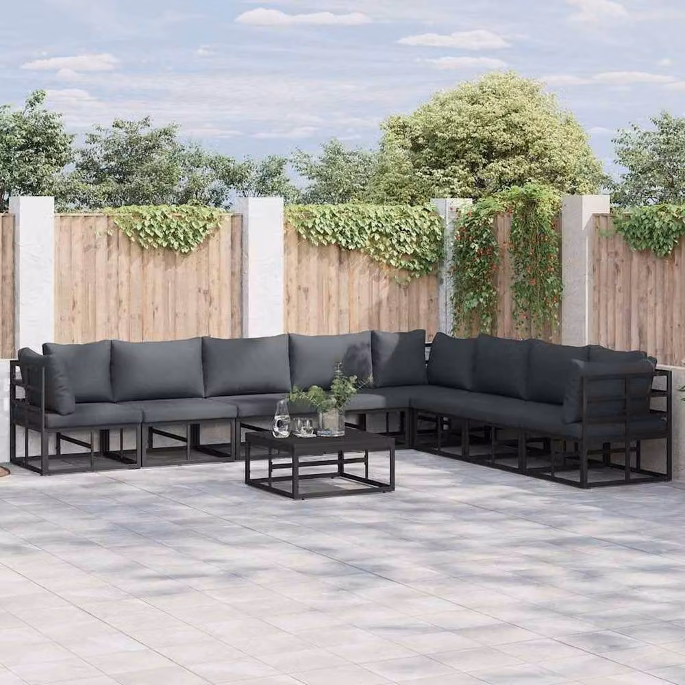 Berkfield Home 9 Piece L-Shape Garden Sofa Set in Black with Powder Coated Aluminium Frame, W/D/H: 70 x 70 x 32 cm – 1