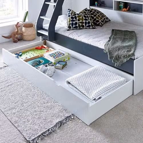 Bedmaster Oliver Triple Sleeper Storage Bunk Bed with Drawers and Spring Mattresses in Grey and White – 4
