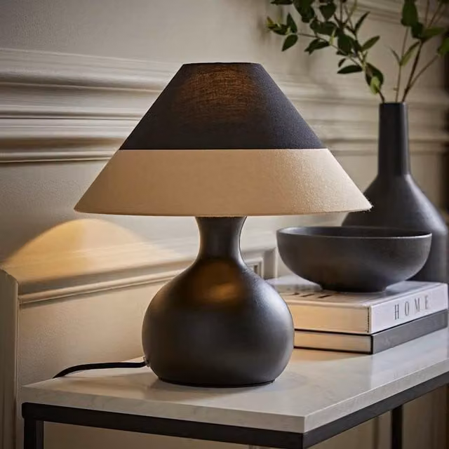 Rupert Modern Table Lamp with Two Tone Fabric Cone Shade in Black