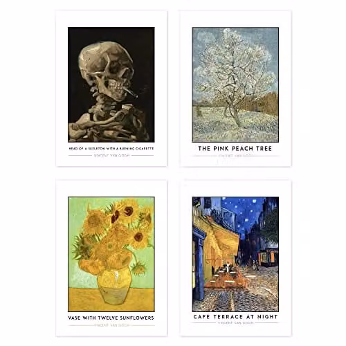Wee Blue Coo Pack of 4 Classic Van Gogh Art Posters, Multicolour, W/H: 29.7 x 29.7 cm