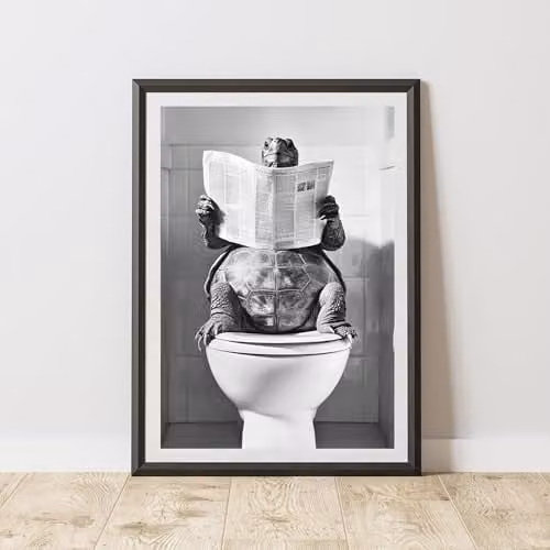 60 Second Makeover Turtle On The Toilet Animal Print Paper Poster, A4
