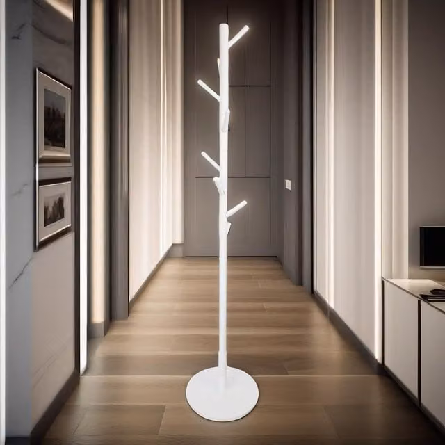 Pirlo Plush White Wooden Adjustable Coat Stand with 8 Hooks