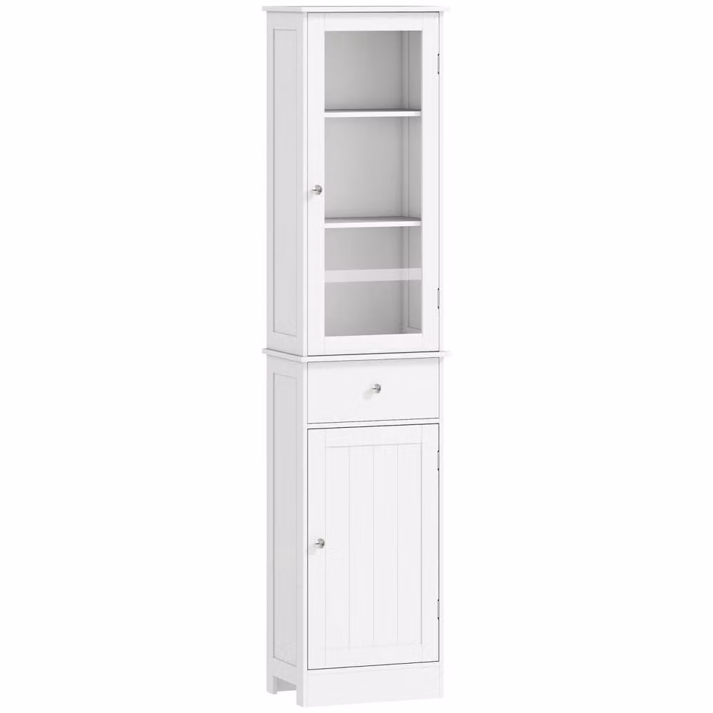 Wyld Haus Ramila Tall Bathroom Storage Cabinet in White with Shelves, Drawer and Hinged Doors – 2