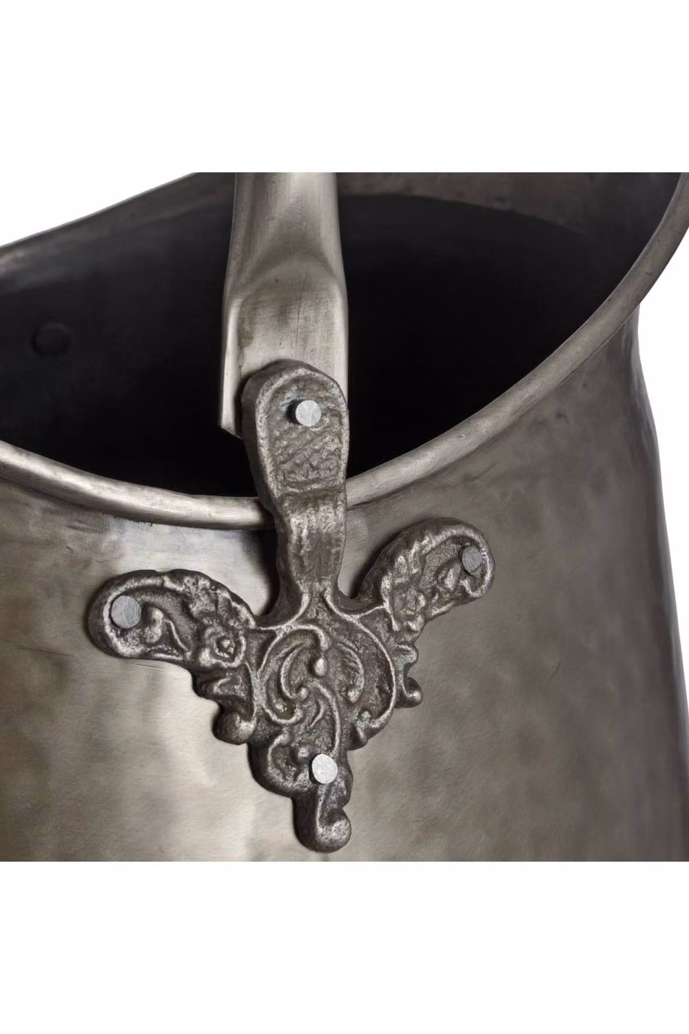 KDMD Antique Pewter Coal Bucket in Silver Metal with Floral Design – 3
