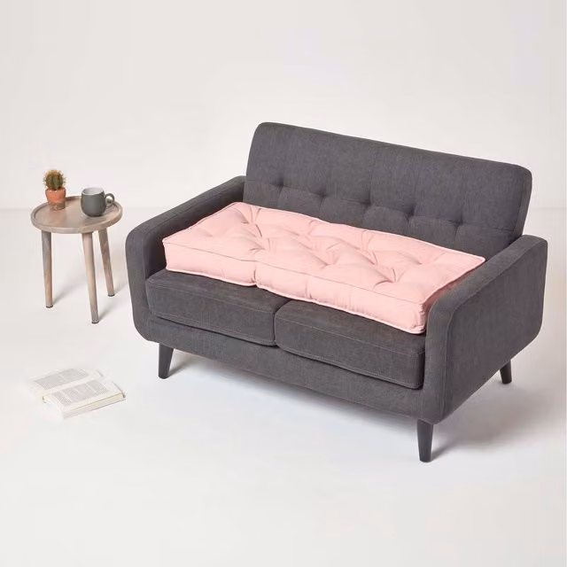 Homescapes Pink Cotton 2 Seater Booster Seat Cushion with Carry Handle