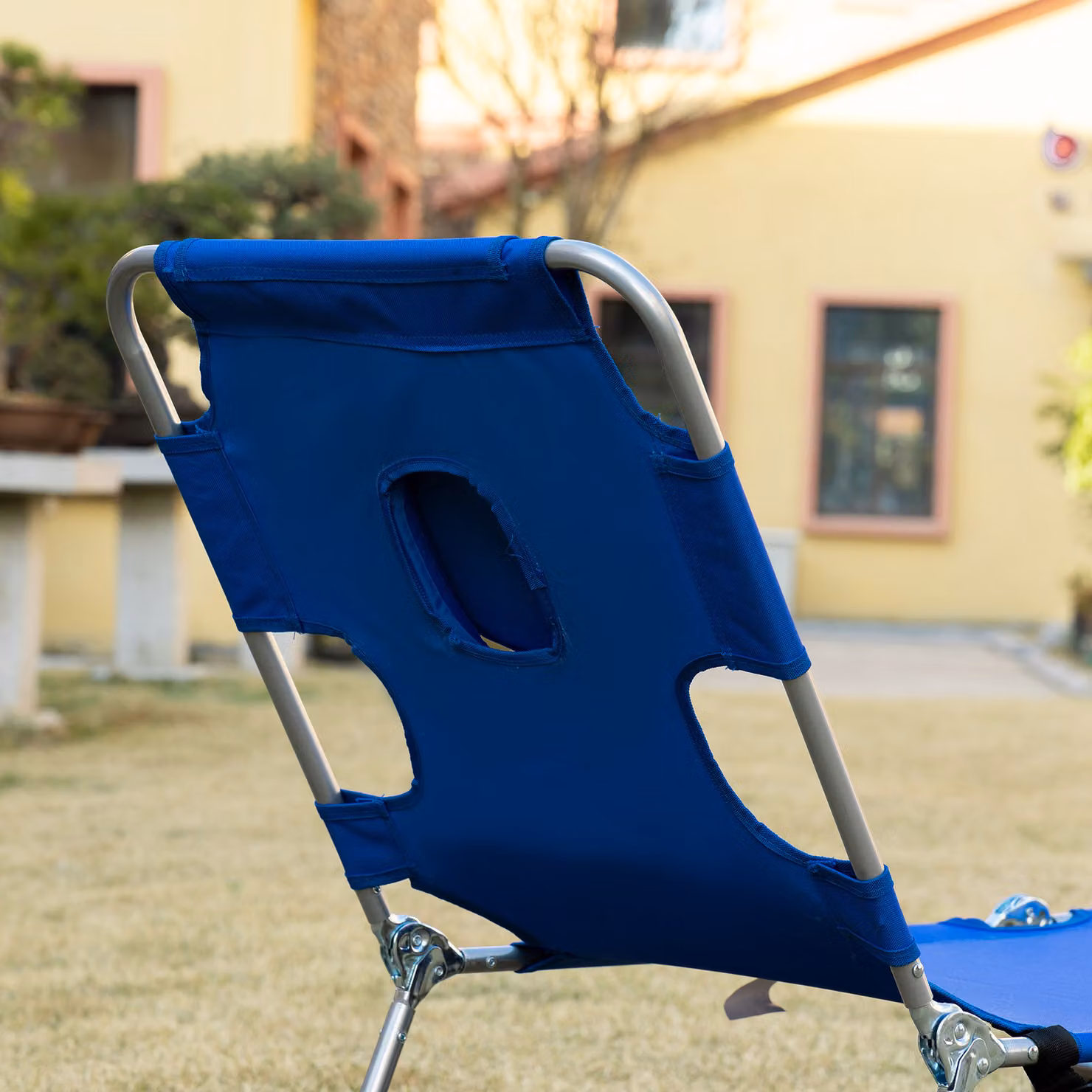 Outsunny 2 Piece Foldable Sun Lounger Set in Blue with Reading Hole and 5 Level Adjustable Backrest – 8
