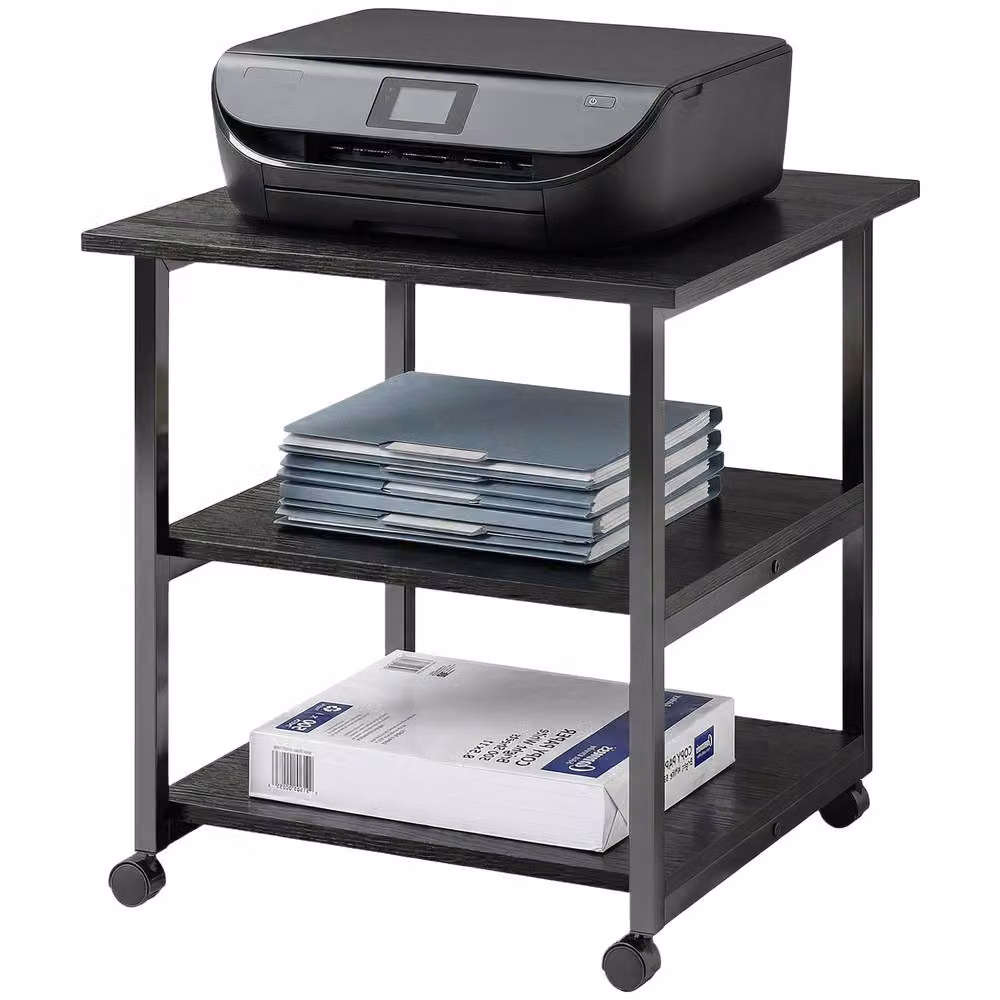 STILVORA 3-Tier Metal Printer Stand with Wheels in Black – 5