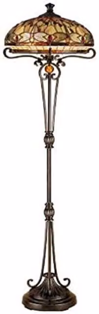 BELOFAY Tiffany Stained Glass Floor Lamp in Multicolour and Black with Vintage Dome Design, Height: 40 cm