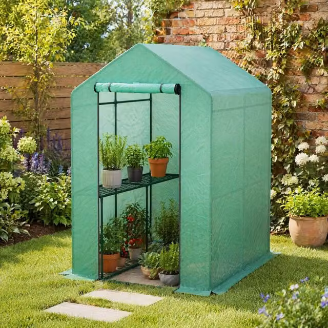 STILVORA Walk-In Greenhouse with Shelving, Green, W/H: 120 x 186 cm – 1