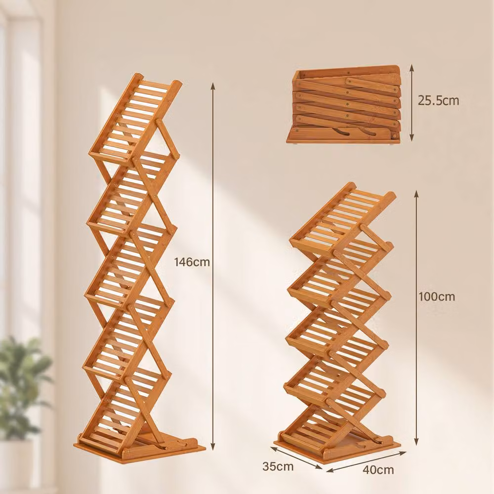 Gymax Foldable Bamboo Magazine Rack in Brown with Adjustable Shelves – 2