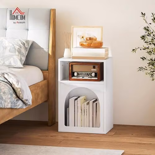 HOMCOM Modern White Bedside Table with 2 Open Compartments, W/D/H: 40 x 30 x 60 cm – 2