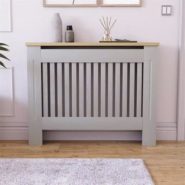FORGEVIO Arl Wood Grill Cabinet in Grey with Internal Shelves and Hinged Doors