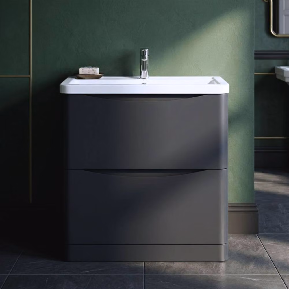 Balterley Dunwood Contemporary 2 Drawer Vanity Basin Unit, Dark Grey, W: 80 cm, H: 84 cm, D: 45 cm – 4