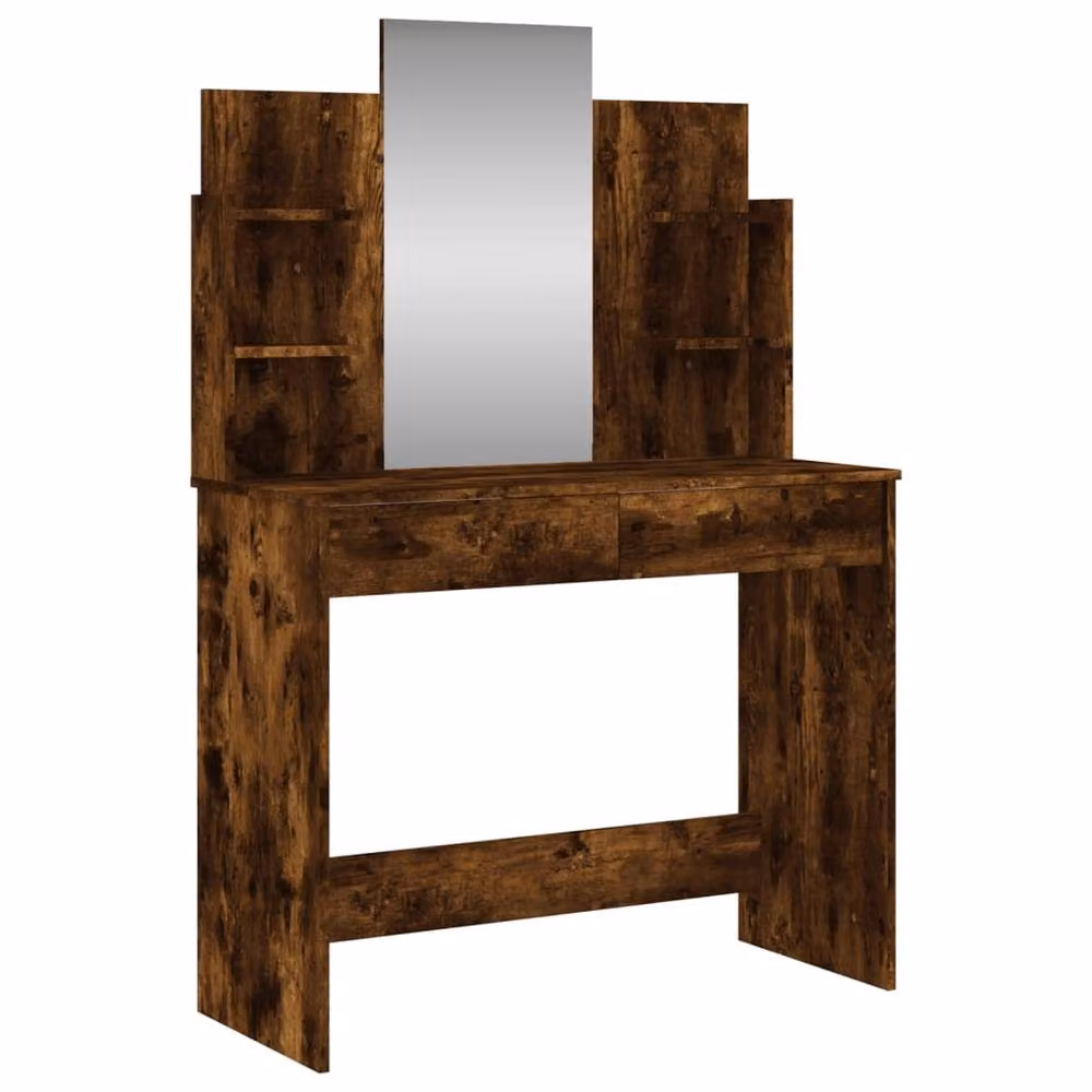 Berkfield Home Beautiful Dressing Table with Mirror in Smoked Oak Brown, W: 96 cm, D: 39 cm, H: 142 cm – 3