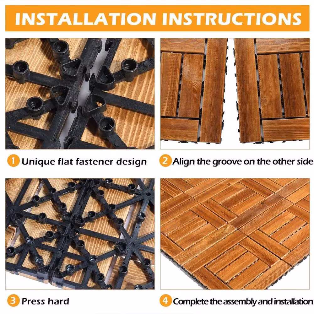 Kelvenix 9 Pack Interlocking Wooden Garden Decking Tiles in Brown, W: 52 cm, L: 1000 cm – 4