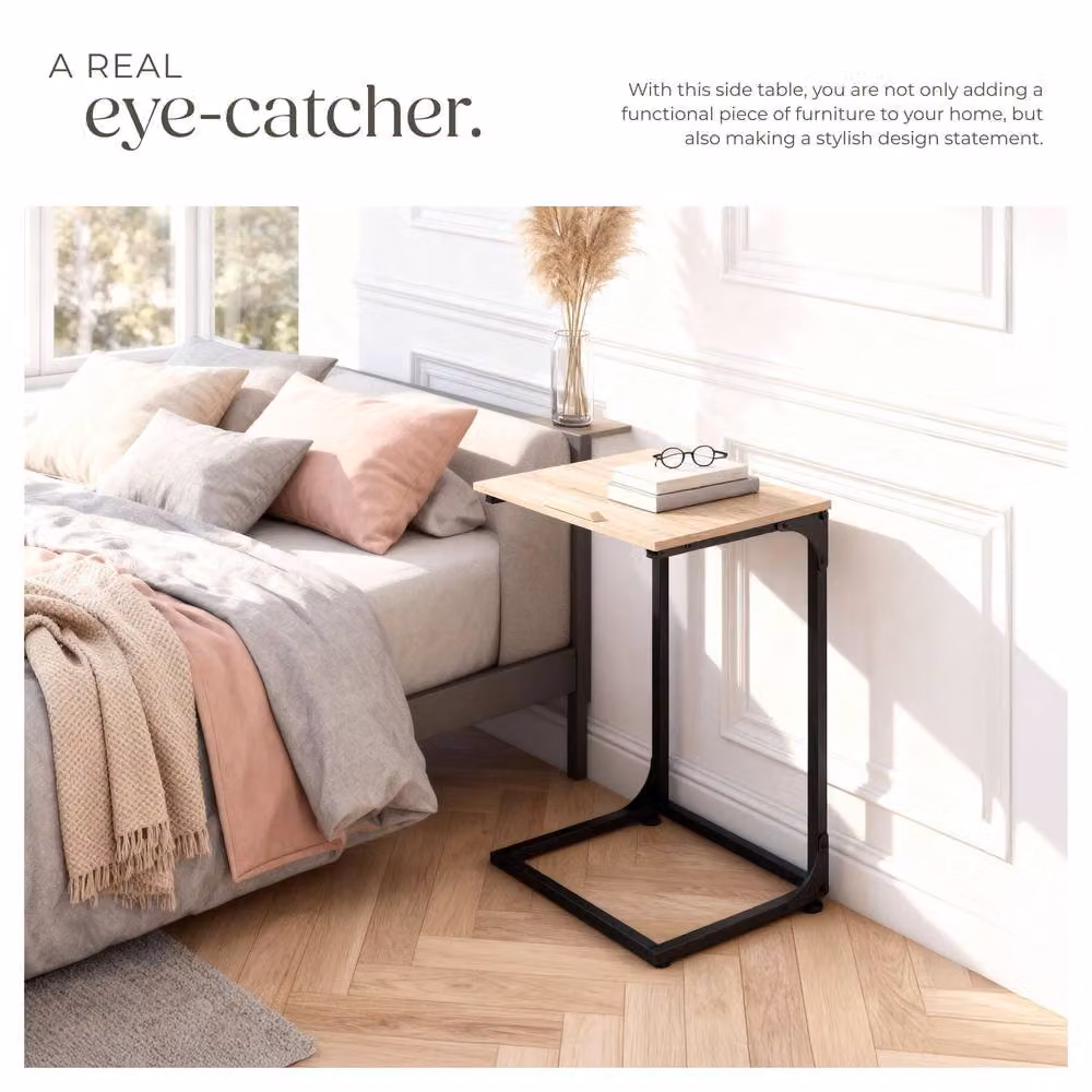 tectake Ruston Industrial Bedside Table in Light Oak and Brown – 4