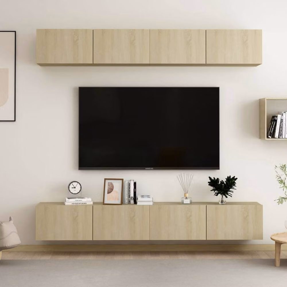 Berkfield Home Set of 4 Modern Wall Mounted TV Cabinets in Sonoma Oak, W: 100 cm, D: 30 cm, H: 30 cm – 2