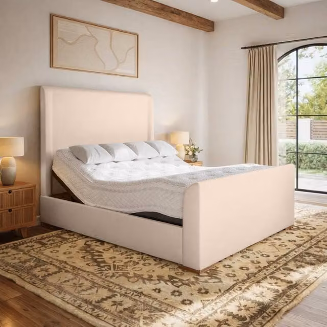 Paradise Beds Ltd Ortho Lift Electric Adjustable Bed Set with Mattress and Headboard in Beige, W/D/H: 140 x 200 cm