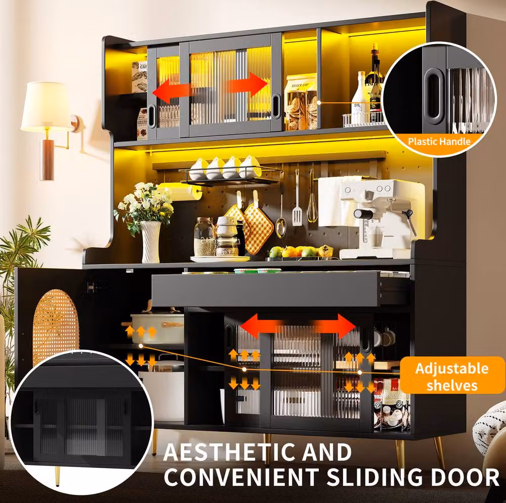 STILVORA Black Modern Tall Storage Cabinet with Integrated Lighting and Pegboard, W/D/H: 39.0 x 39.0 x 171.0 cm – 7