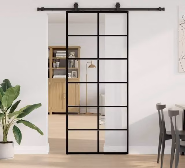 Berkfield Home Modern Sliding Glass Door with Hardware Set in Black, W: 90 cm, H: 205 cm – 1
