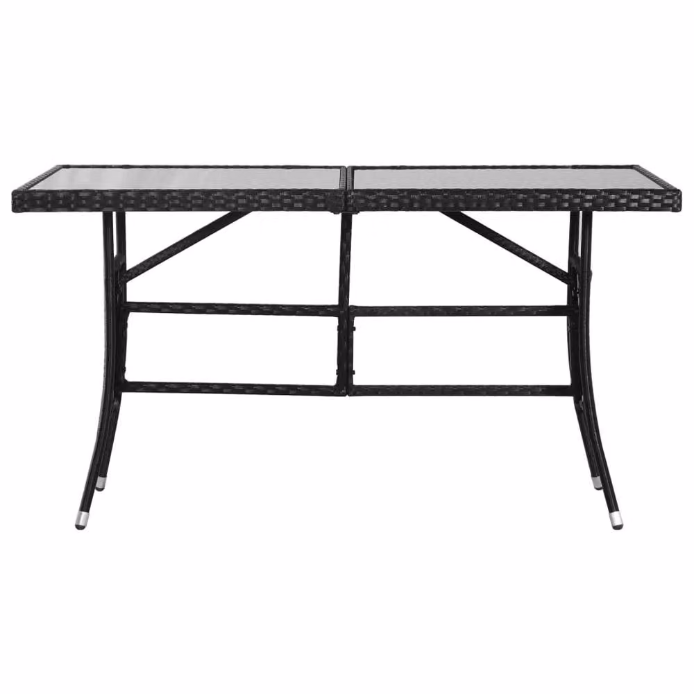 Berkfield Home Modern Garden Table in Black Poly Rattan and Glass, W/D/H: 140 x 80 x 74 cm – 2