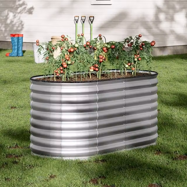 Breeins Oval Galvanised Steel Raised Garden Bed in Silver, Height: 80 cm