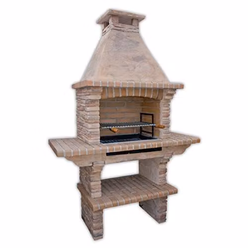 Garden Secrets Callow Stone Masonry Barbecue BBQ with Grill and Side Tables in Brown – 1