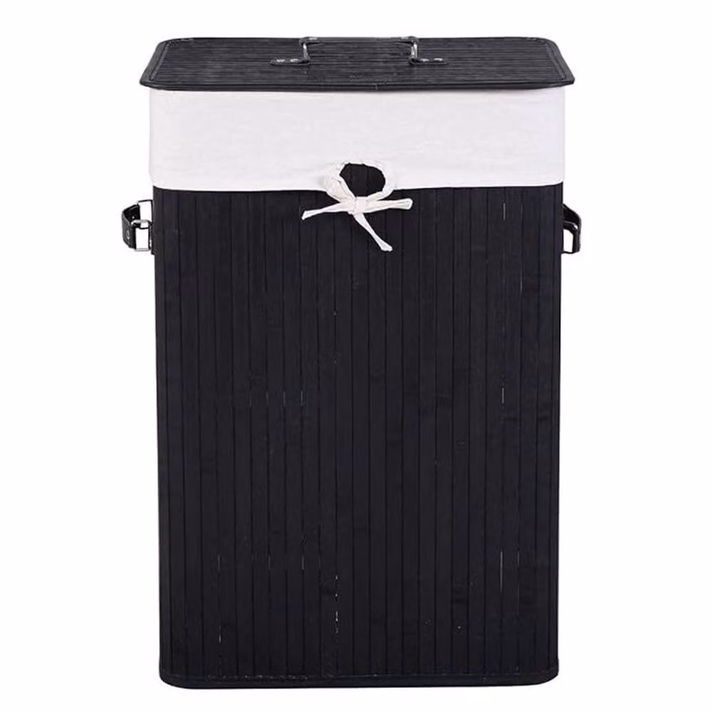FORGEVIO Bamboo Laundry Hamper Bin with Removable Bag and Handles, Black – 3