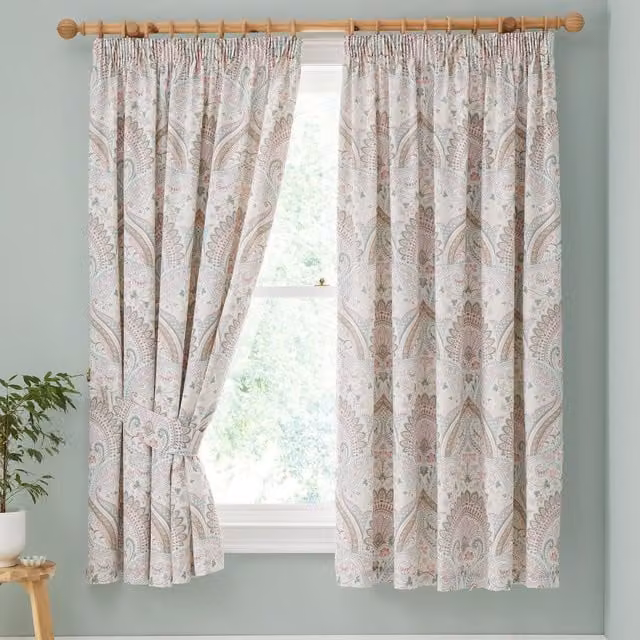 Dreams & Drapes Palais Floral Blackout Pencil Pleat Curtains in Green, Petrol and Multicolour, W: 168 cm, H: 183 cm