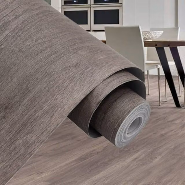 NESTLUNE Self-Adhesive Waterproof Vinyl Floor Paper Roll, Grey Wood Effect Plank, W: 52 cm, L: 1000 cm – 1