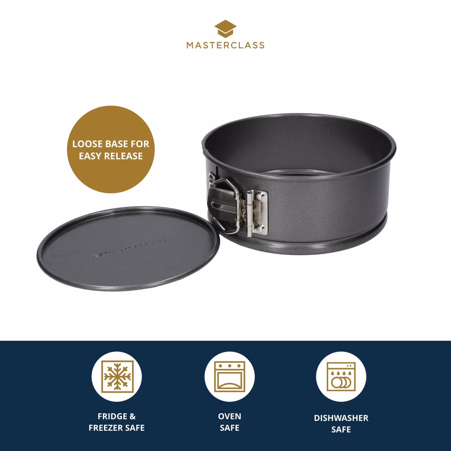 MasterClass Non-Stick Round Springform Loose Base Cake Tin, Carbon Steel, Dark Grey, Diameter: 15 cm – 6