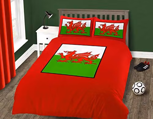 Velosso Welsh Dragon Duvet Cover and Pillowcase Set, Red, Single (90 x 190 cm)