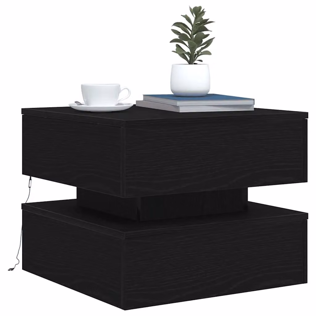 Berkfield Home Modern Square Coffee Table with LED Lights in Black Oak, W/D/H: 50 x 50 x 40 cm – 5