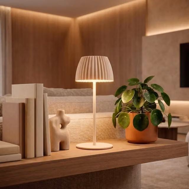 Briloner Riffle Mini Dimmable Rechargeable LED Table Lamp in Beige – 1