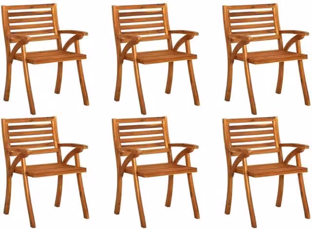 Berkfield Home Set of 6 Brown Acacia Wood Garden Chairs with Armrests – 1