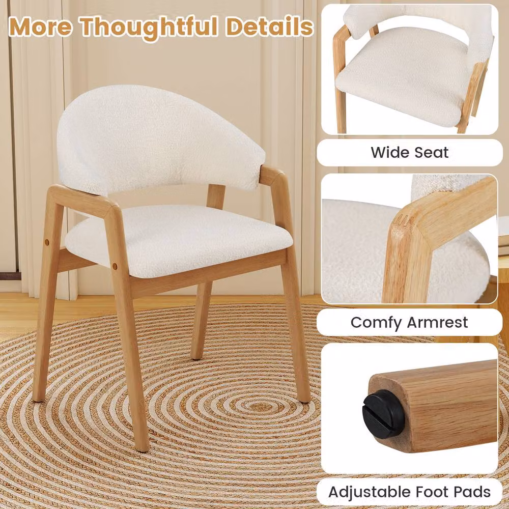 Costway Set of 2 Modern White Fabric Dining Chairs with Padded Seats and Rubberwood Legs – 2