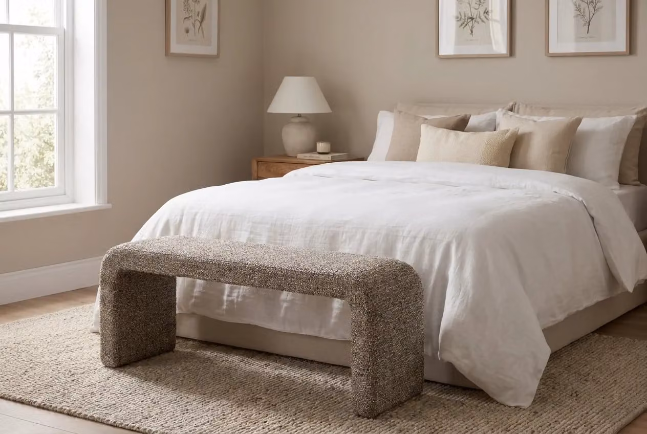 Araco Atelier Mode Bench in Beige and Grey Bouclé
