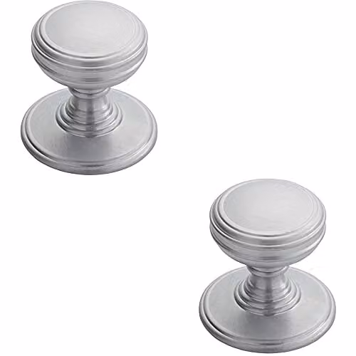 Loops 2 Pack Ringed Tiered Cupboard Door Knobs in Satin Chrome, 38mm Diameter