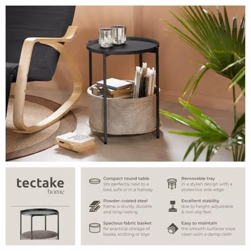 tectake Round Minimalist Side Table in Black Metal, W/D/H: 45.5 x 45.5 x 53 cm – 4