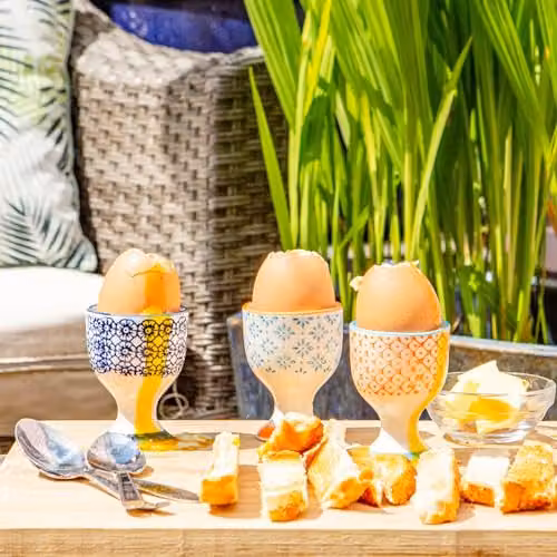 Nicola Spring Hand-Printed Floral Egg Cups, Pack of 4, Blue Stoneware – 3