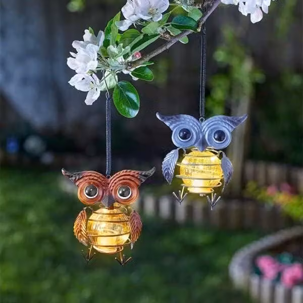 Marco Paul Solar Hanging Owl Garden Ornament in Multicolour