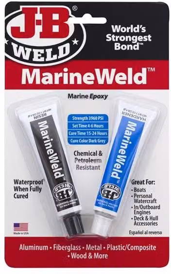 J-B Weld MarineWeld Waterproof Epoxy Adhesive, Grey and White, 2 x 30ml – 5