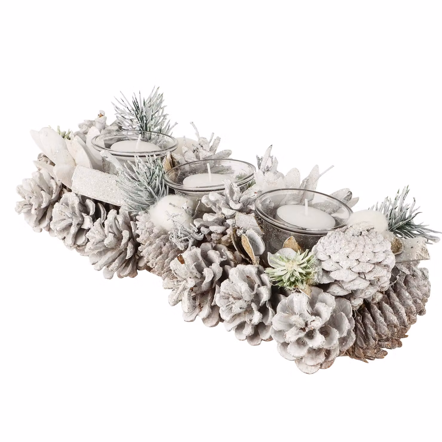 Dibor Wild Wonderland Trio Christmas Table Decoration Centrepiece Candle Holders, White, Height: 37 cm – 2