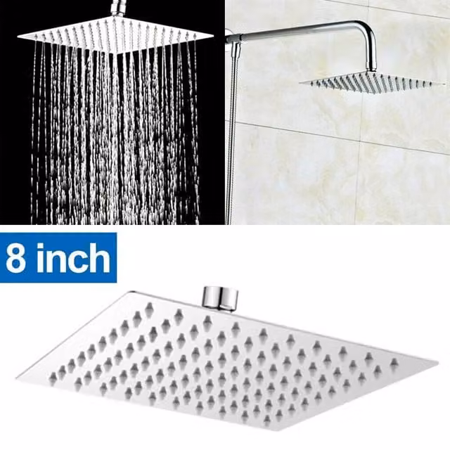 NESTLUNE Square Chrome Overhead Rain Shower Head with Anti-Limescale Feature in Silver – 1